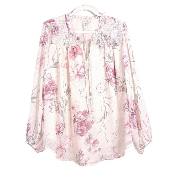 Joie Floral Blouse Womens 1X Petal Pink Romantic Whimsical Peasant Dainty New - Picture 1 of 7
